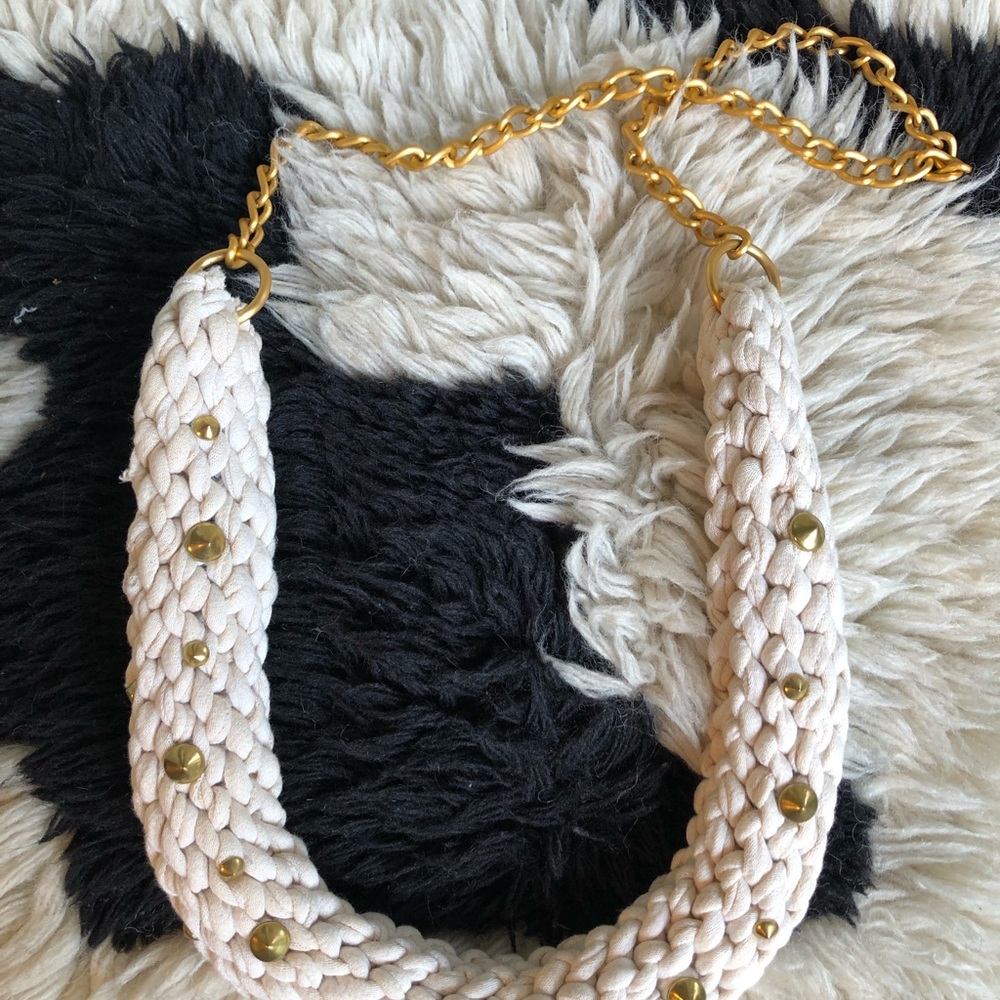 Handmade Cotton Crochet Necklace w Studs